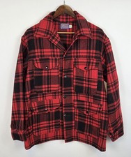 Vtg 70s Pendleton Wool Mackinaw Cruiser Jacket M Red Buffalo Plaid Game Pocket