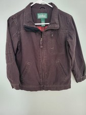 Boys L.L. Bean Vintage Chore Jacket Brown Canvas Full Zip Pockets 10/12 Medium