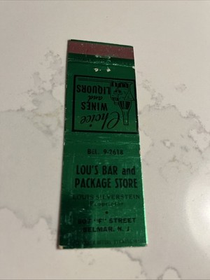 Lou s Bar & Package Store Liquor Belmar New Jersey Matchbook Cover