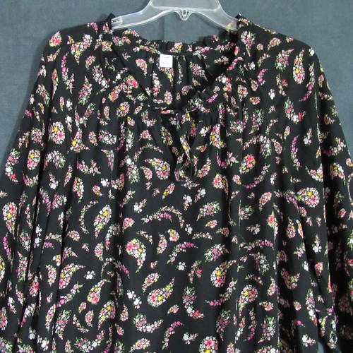 Old Navy Kleid Damen Größe XL schwarz Blumen Langarm Cottagecore fließend Rüschen - Bild 2 von 10