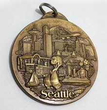 Vintage 1.5 in Seattle Boeing Brass Ornate Medallion Charm Pendant Ornament 
