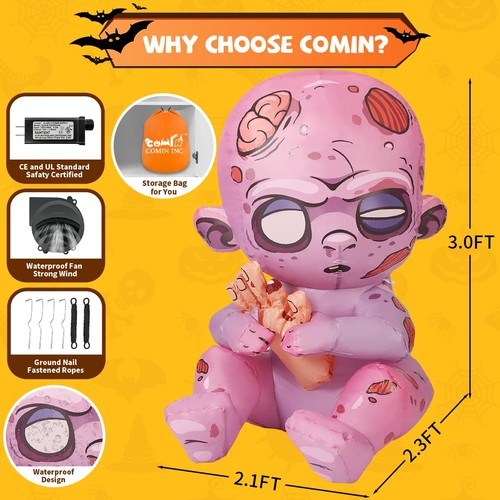 3 FT Halloween Inflatables Zombie Outdoor Decorations Blow Up Yard with Built... - Picture 6 of 6