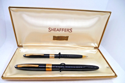 Sheaffer Vintage White Dot Black Snorkel  Set in box-fine point with sticker