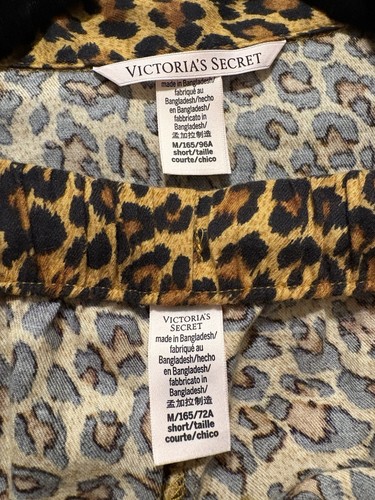 Victoria’s Secret 2 Pc PJ Set M Button Up Leopard Print Cotton Blend Pants - Picture 6 of 7