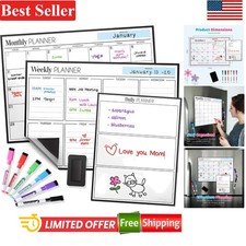 Magnetic Fridge Calendar Set with 6 Markers Eraser - Stay Organized Now