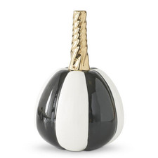 K  K Interiors - White  Black Striped Ceramic Pumpkin 7.25" - 41599C