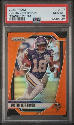 Panini 2024 Prizm Justin Jefferson #187 Orange Prizm /249 Vikings PSA 10