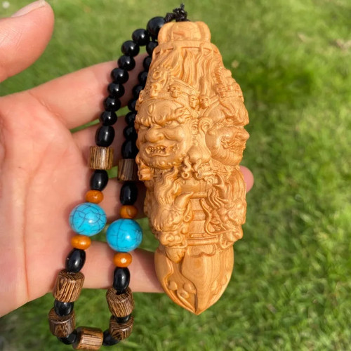 Hand Carved Cypress Wooden Multi Face Vajra Phurpa Pendant Charm Buddhist Ritual - Picture 3 of 5
