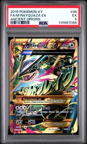 2015 POKEMON XY ANCIENT ORIGINS #98 FULL ART/M RAYQUAZA EX PSA 5