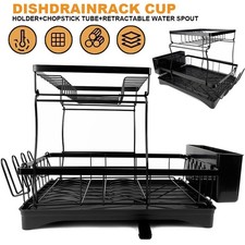 2 Tier Dish Drainer Rack With Drip Tray  Holder Plate Rack Kitchen Sink
