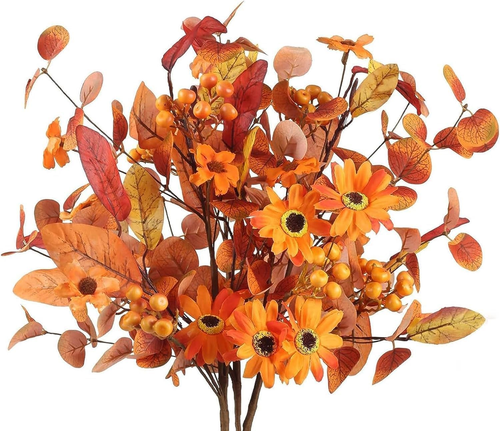 Bouquet Di Fiori Artificiali Autunnali 3 Pezzi - Girasoli, Eucalipto, Ortensia Per Decorazione Casa