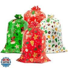 4pcs Large Christmas Gift Bags, Jumbo Holiday Drawstring Gift Bag