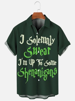 Mens St Patrick Print Holiday Short Sleeve Shirt