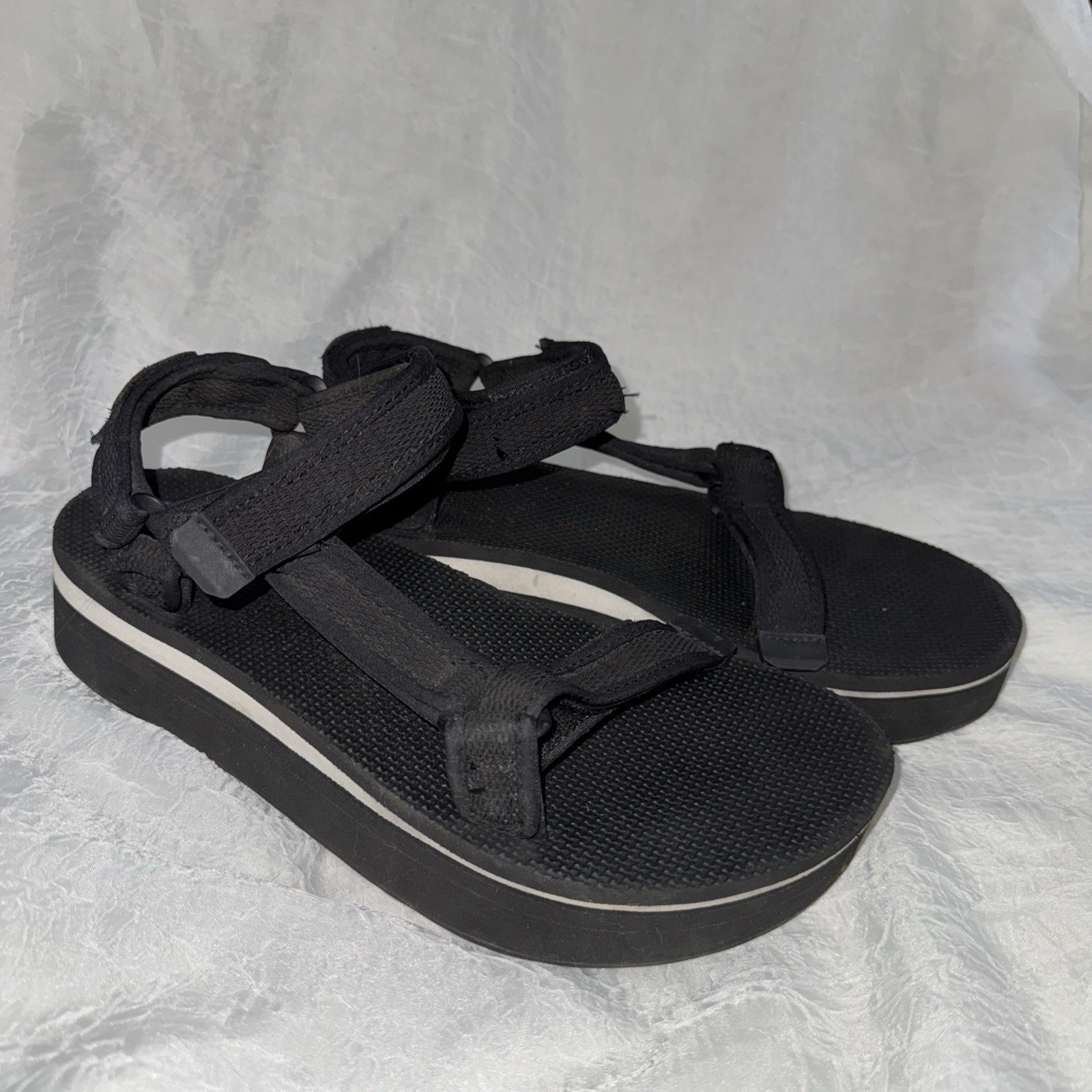 Teva Flatform Universal Black Mesh Print Platform Sandal Womens 10