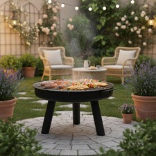 Round Fire Pit Garden Patio Camping Heater Burner Bowl BBQ Gril with Grate Poker