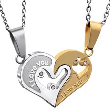 Juego de Collar Pareja Acero Inoxidable Te Quiero Corazón Puzzle Colgante a Juego