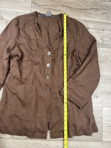 J Jill Linen Jacket Womens Size Large Brown Blouse Duster Scalloped Edge Pockets - Picture 6 of 11