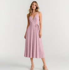 H&M Pleated Wrap Dress Womens S Blush Pink Fairycore Feminine Delicate Wedding