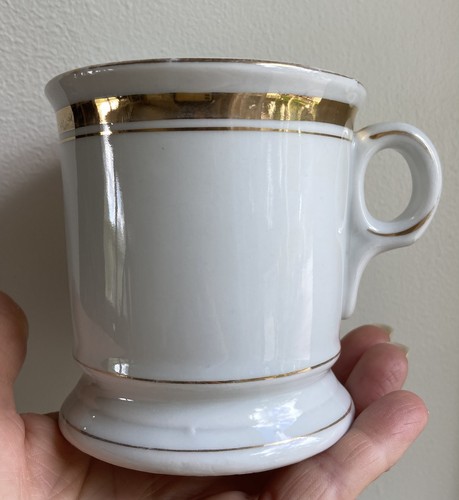 Antique White Shaving Mug with Gold trim, Made in Czechoslovakia