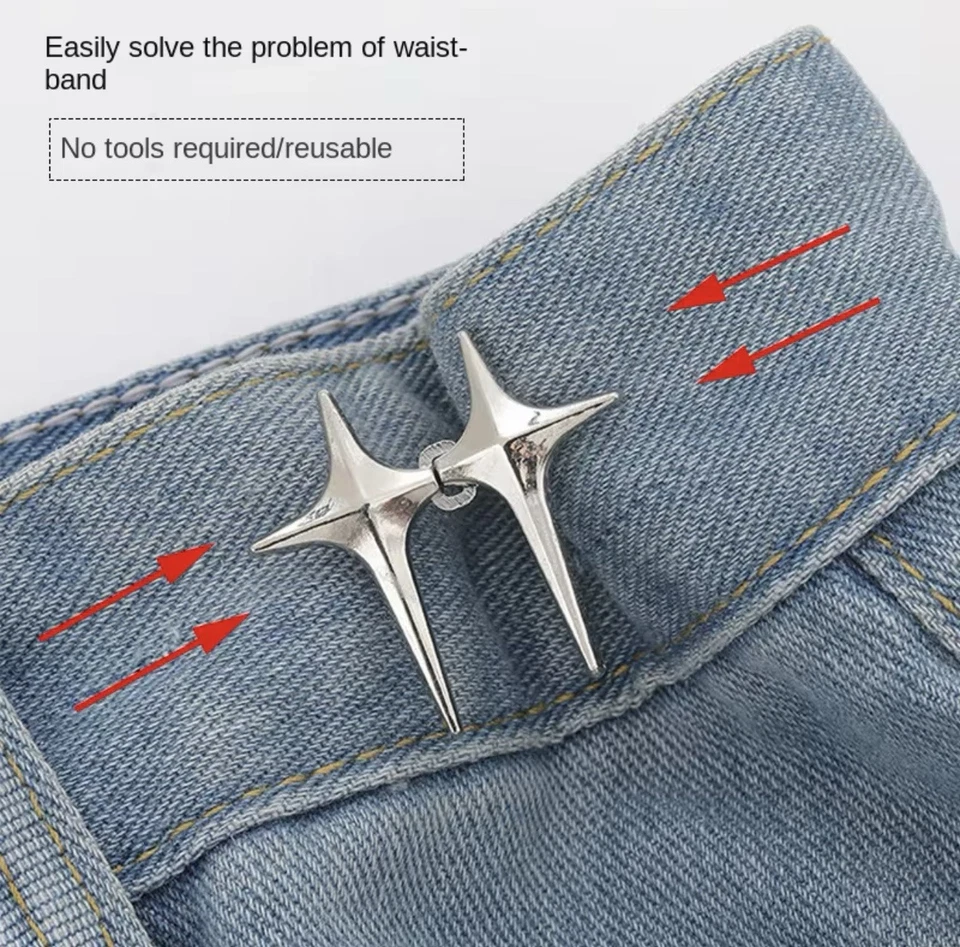 Adjustable Jeans, Pants Waist Buckle Set – Cross Star Metal Waist Tightener - Image 4 of 4