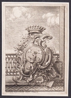 Exlibris Laleu / Ami De Voltaire/Normandy Ile France Coat of Arms Bookplate 1754