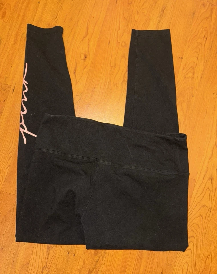 Victoria's Secret Pink Cotton High Waist Full Length Legging Black Pink Logo XXL - Image 4 of 4