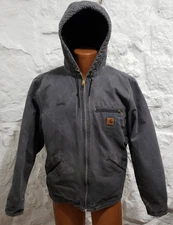Carhartt Hooded Detroit Jacket Mens Medium J141 Black Sherpa Lined Duck Canvas