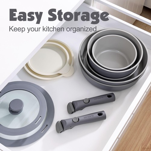 17 Piece Ceramic Pots and Pans Set, Nonstick Detachable Handle Cookware, Indu... - Picture 3 of 7