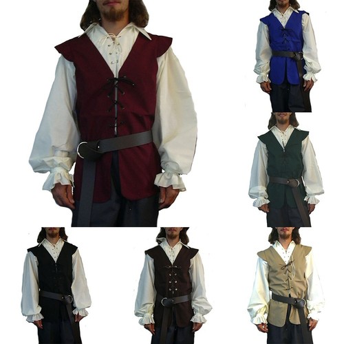 Male Waistcoat Vest Club Beach Sport Top V-Neck Costume Pirate Renaissance - Picture 2 of 17