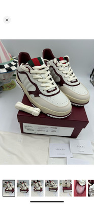 Men's Gucci re-web sneakers in white leather and patent trim size 11 fits 12 US