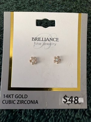 Brillant feiner Schmuck 14Kt Gold Blume Ohrstecker Zirkonia Opal