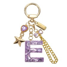 Initial Letter Keychain for Women Cute Heart Butterfly Star Chain Purple E
