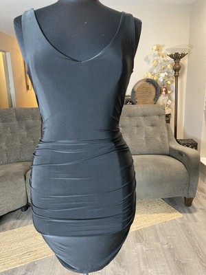 Fashion Nova Black Sleeveless V-Neck Dress Size S Above The Knee