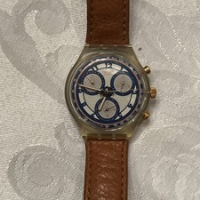 Vintage SWATCH Quartz CHRONOGRAPH AG-1992 SWISS MENS Blue Face