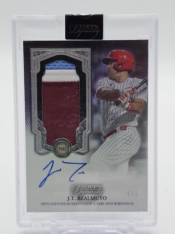 J.T. REALMUTO 2023 TOPPS DYNASTY GAME-USED PATCH AUTO SILVER 5/5 PHILLIES Q5944