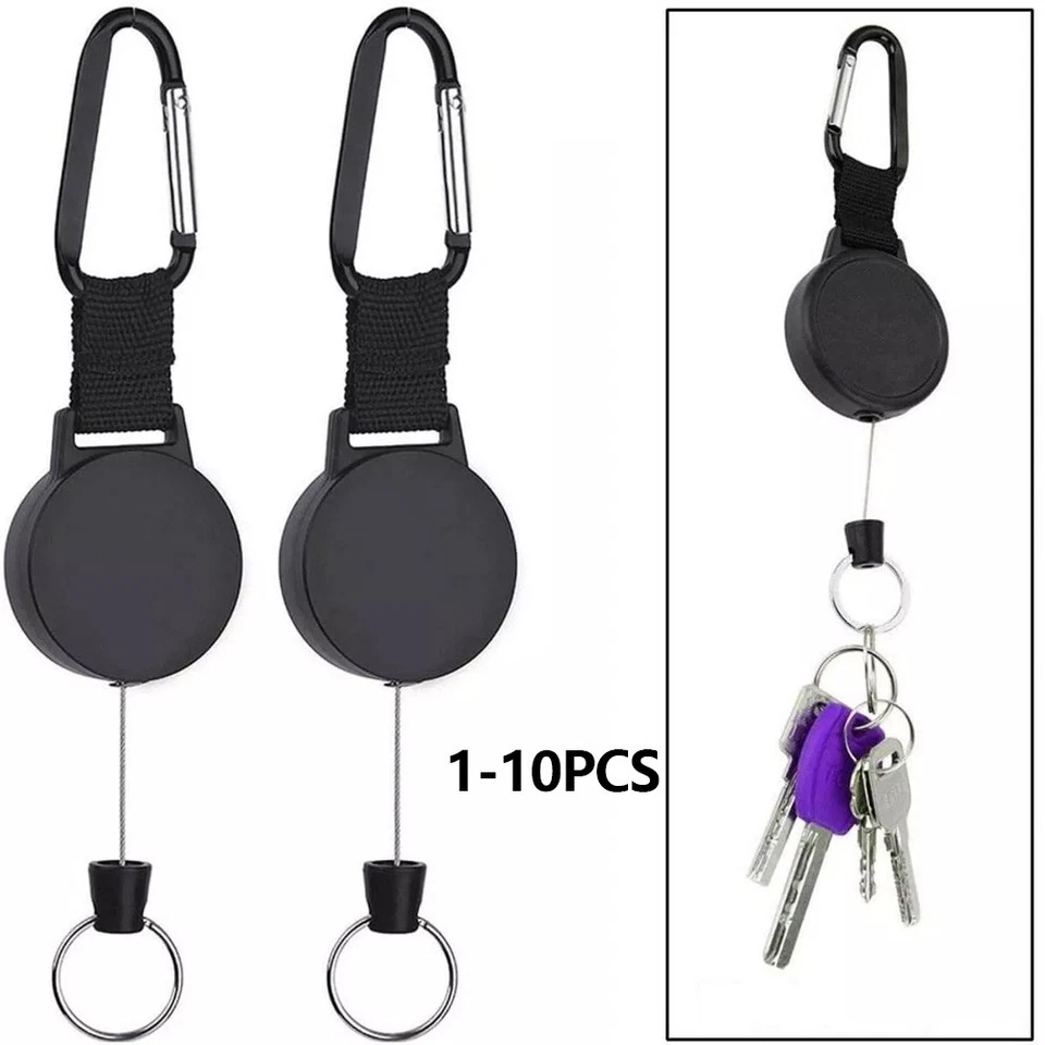 1-10X Steel Wire Rope Elastic Key Chain Recoils Retractable Anti Lost Badge Reel - Image 2 of 4