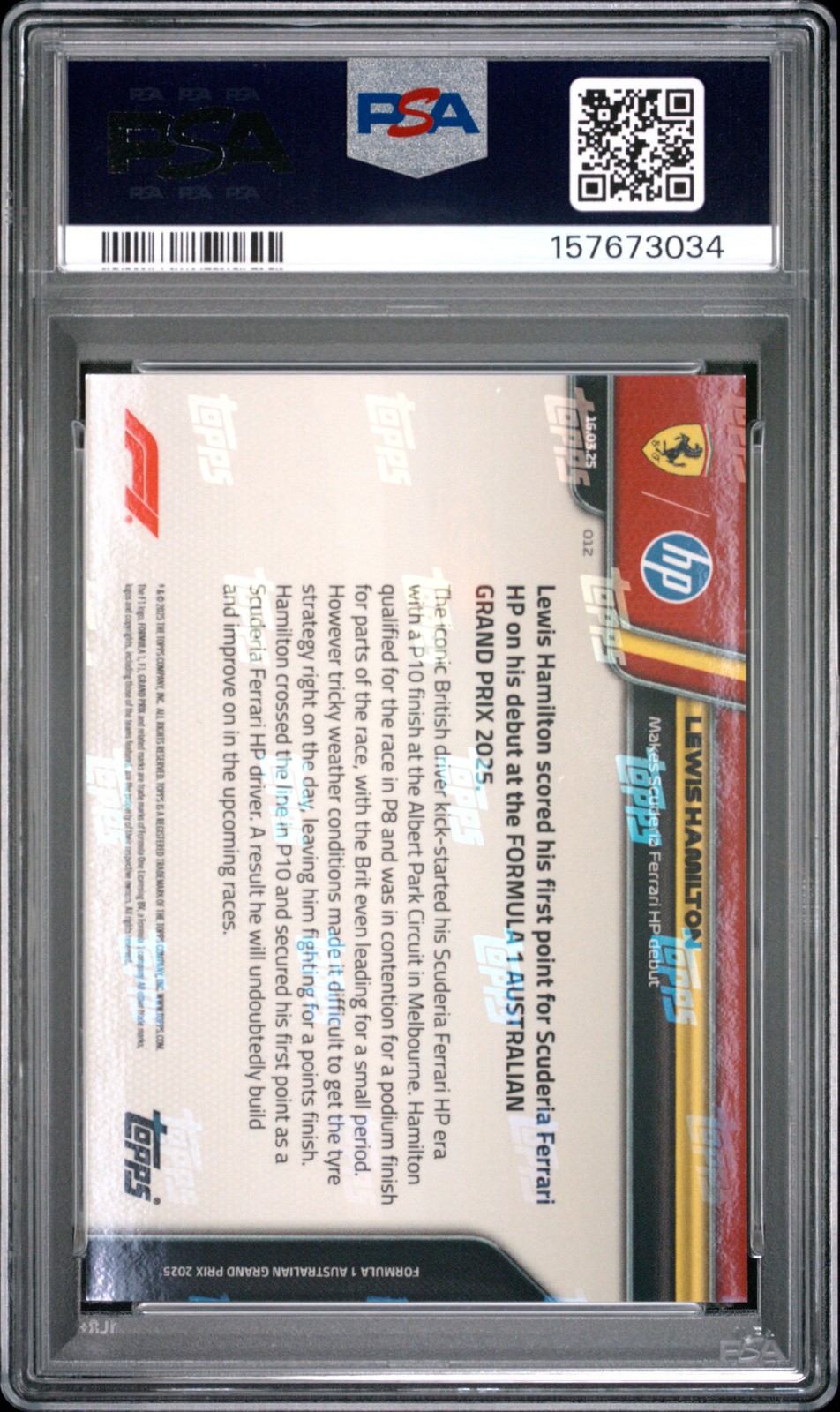 2025 TOPPS NOW FORMULA 1 #12 LEWIS HAMILTON PSA 10 view 2