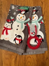 "  Winter Friends"  kitchen towels with crochet towel ring holder (3pcs set)