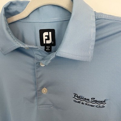 FJ FootJoy Mens Golf Polo Shirt Blue Striped Short Sleeve Size L Pelican Sound
