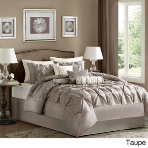 Beautiful Ivory White Tan Taupe Brown Pleated Ruffle Comforter Set