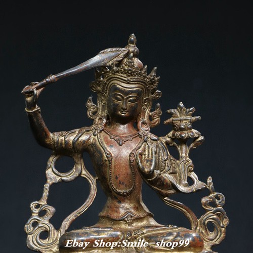 8.2" Tibet Buddhism Pure Bronze Wenshu Manjushri Bodhisattva Buddha Statue - Picture 2 of 9
