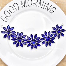 1X Rhinestone Applique Crystal Diamante Flower Short Chain Trimming Decor Sew On