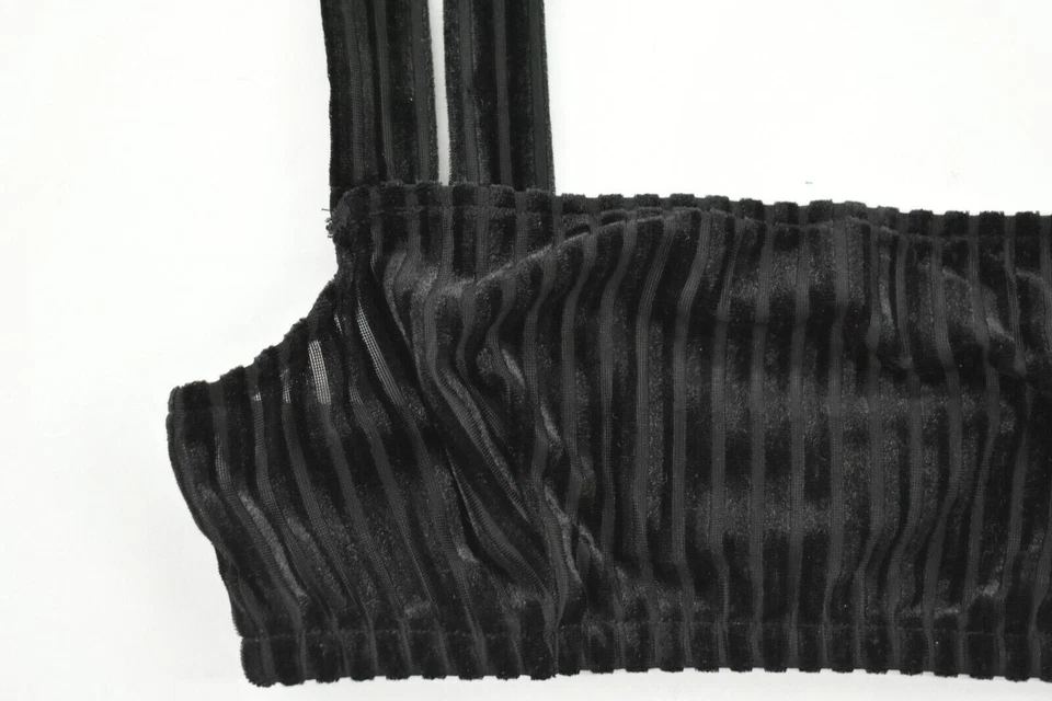 Alças fixas elásticas Only Hearts femininas pretas com nervuras veludo macio Bralette $46 P - Imagem 3 de 4