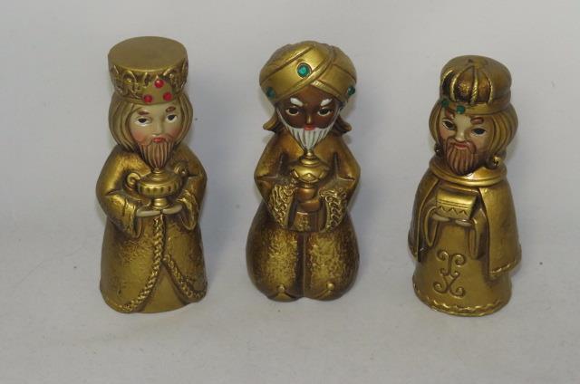 (3) Juego de Cerámica Vintage Oro "TRES REYES" Joya Navidad Belén Magos 5" Pulg.
