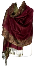 Women Paisley Pashmina Scarf Burgundy Winter Festive Wraps Reversible Shawls