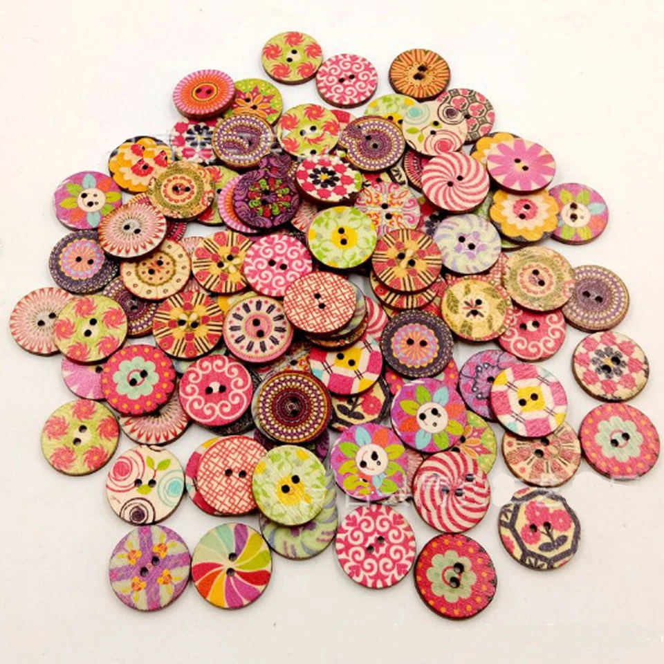 100 stk Holz Knöpfe Bastelknöpfe Bunte Knopfmischung Modeknöpfe 15/20/25MM Deko - Bild 3 von 4