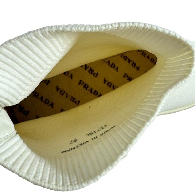 PRADA White Cloth Sock Women's High Top Sneakers Marked as 37