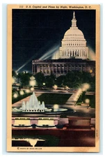 US Capitol & Plaza by Night Washington D.C. Early Linen - Foxing on backside