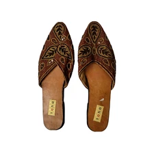 Faha Embroidered Satin Flat Mules Size 40 Euro
