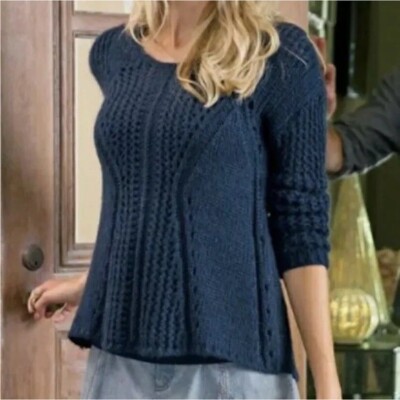 Soft Surroundings Lotta Sweater Navy Blue Pullover Mohair Blend Large
